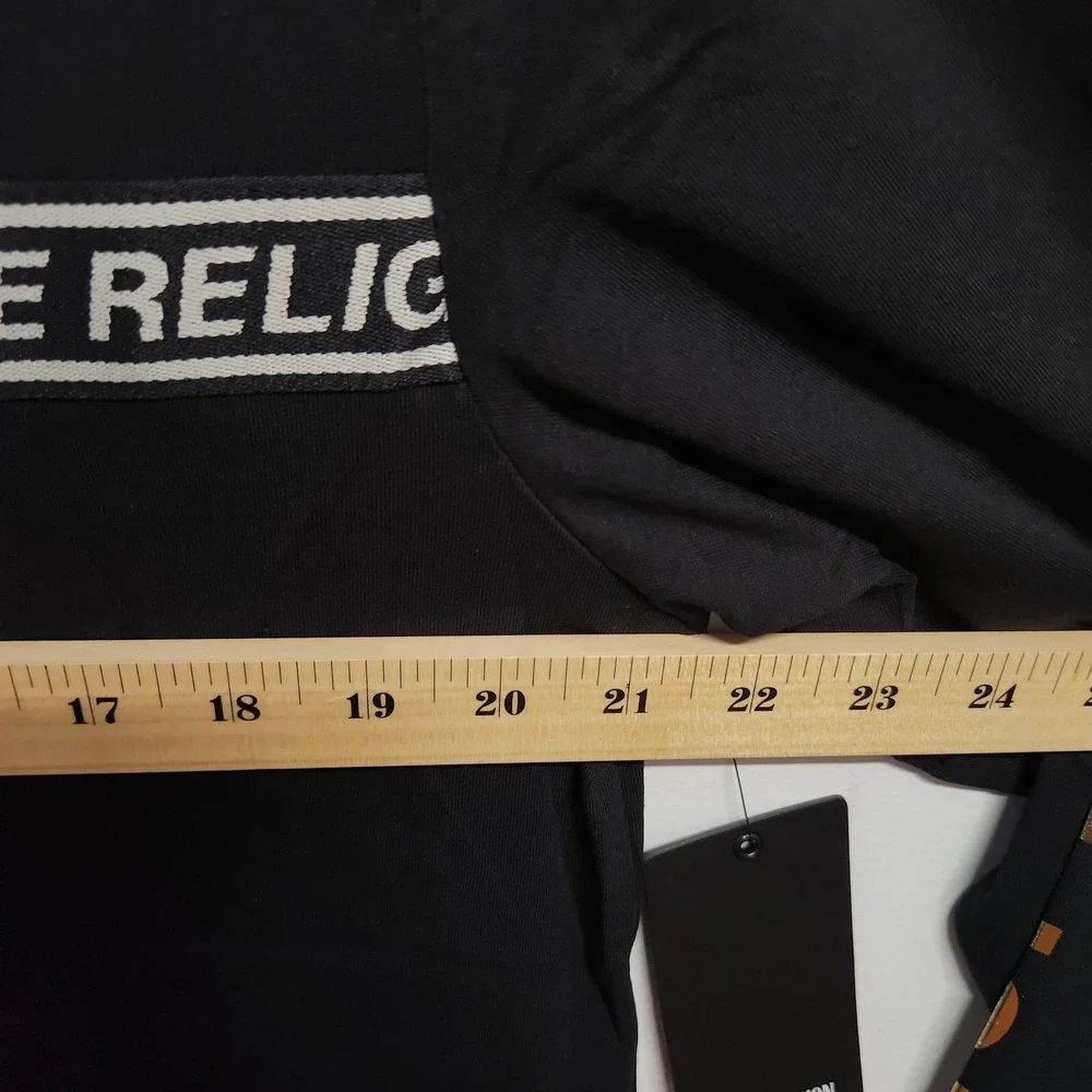 True Religion Shirt Mens XL Black Foil Taping Long Sleeve‎ Gold Logo Streetwear